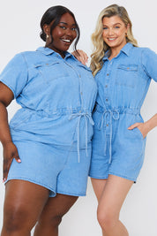 Chambray Button Through Drawstring Playsuit
