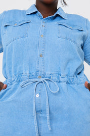 Chambray Button Through Drawstring Playsuit