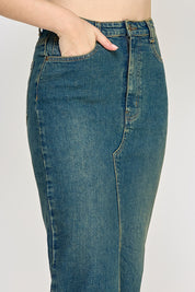 Vintage Wash Split Detail Denim Maxi Skirt