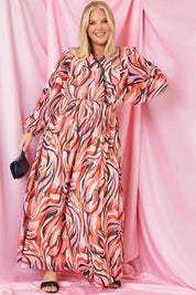 Abstract Print V Wrap Lace Trim Maxi Dress - InTheStyle