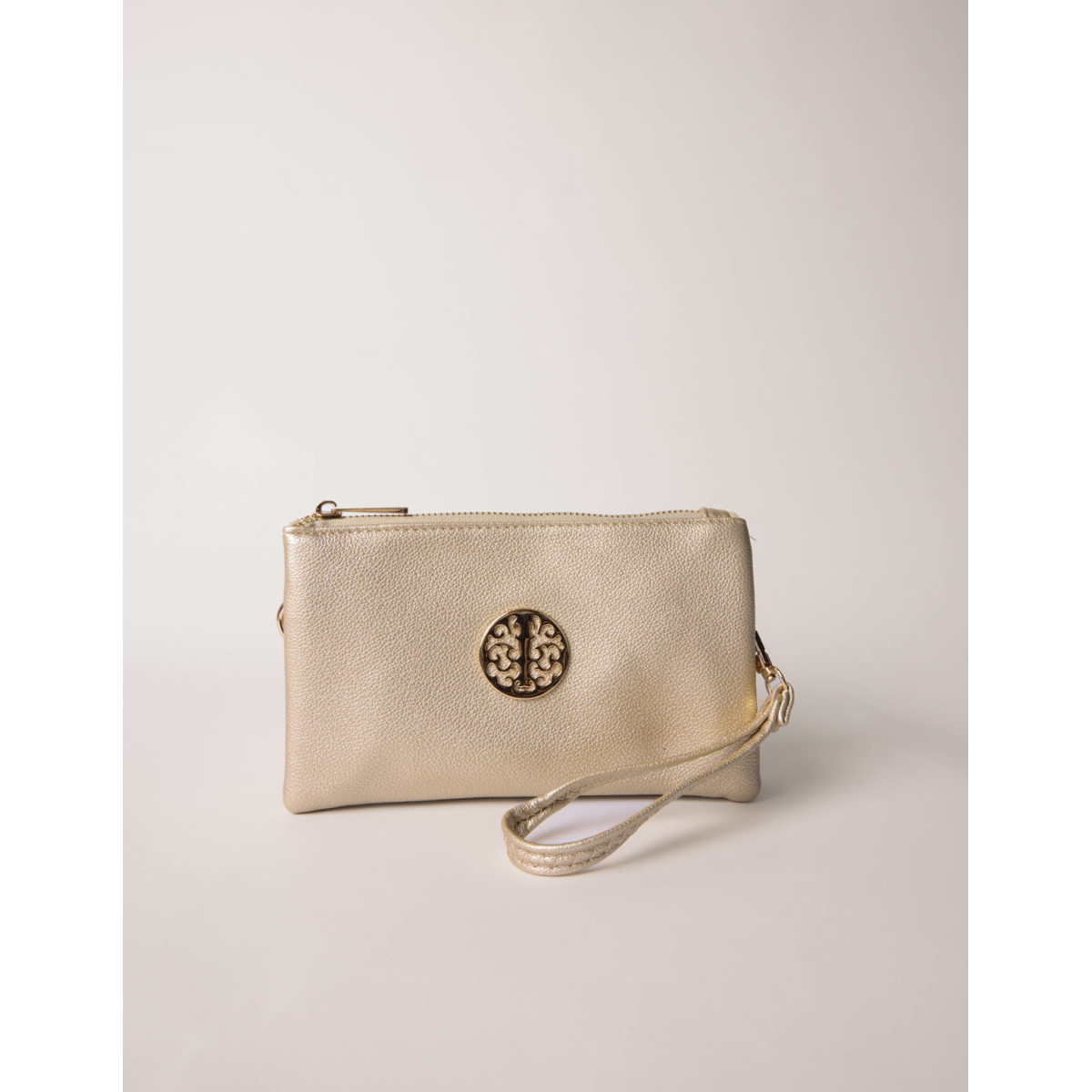 Detailed Zip Up Purse With Detachable Strap