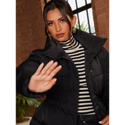 Chi Chi London Shirred Waist Short Padded Jacket in Black