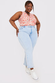 Floral Print Twist Front Sleeveless Bodysuit