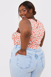 Floral Print Twist Front Sleeveless Bodysuit