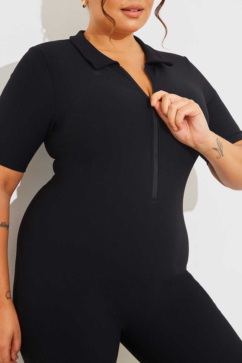 Short Sleeve Collared Half Zip Sculpt and Control Full length Unitard