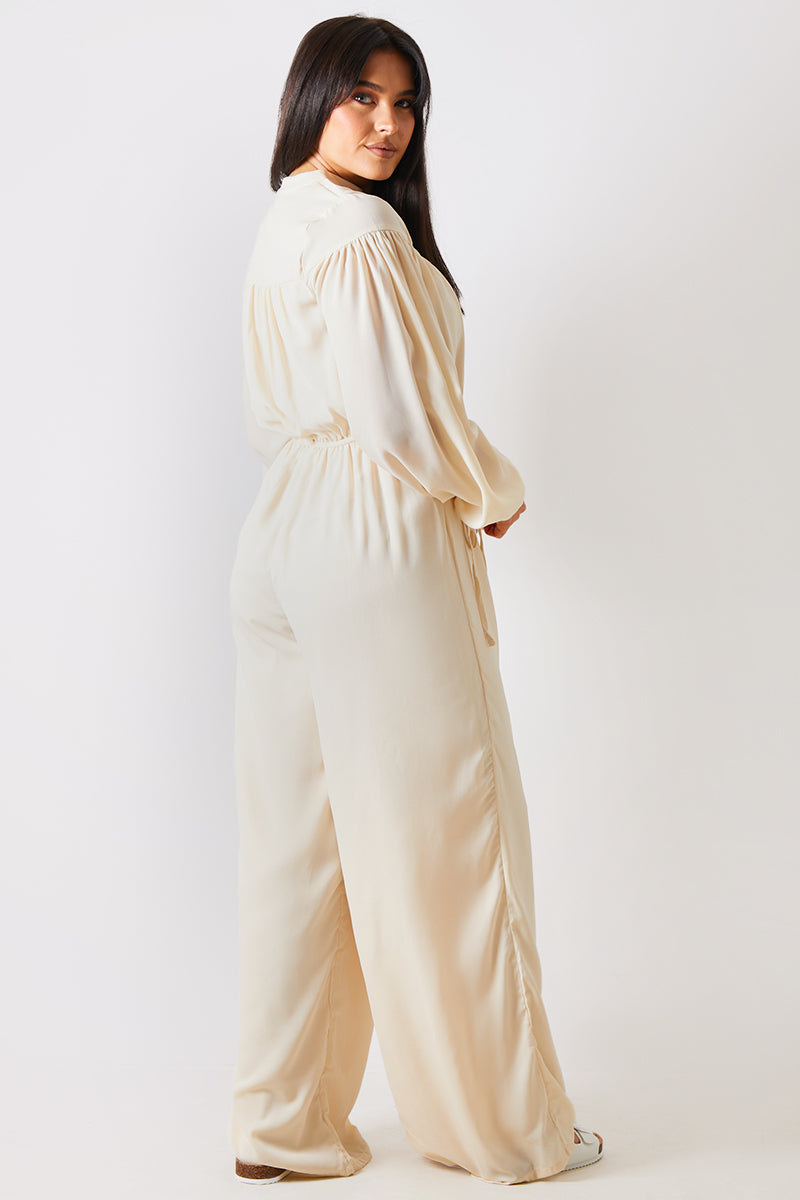 Button Up Wide Leg Jumpsuit