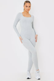 Long Sleeve Embroidered Scoop Neck Unitard