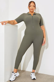 Short Sleeve Collared Half Zip Sculpt and Control Full length Unitard
