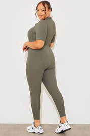 Short Sleeve Collared Half Zip Sculpt and Control Full length Unitard