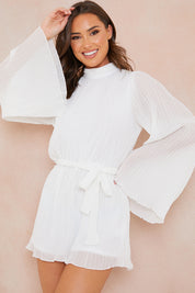Plisse High Neck Tie Waist Playsuit