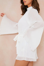 Plisse High Neck Tie Waist Playsuit