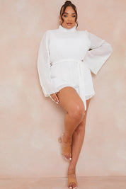Plisse High Neck Tie Waist Playsuit