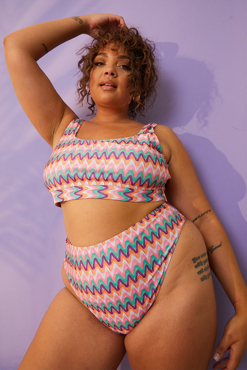 Multi Zig Zag High Waisted Bikini Bottoms