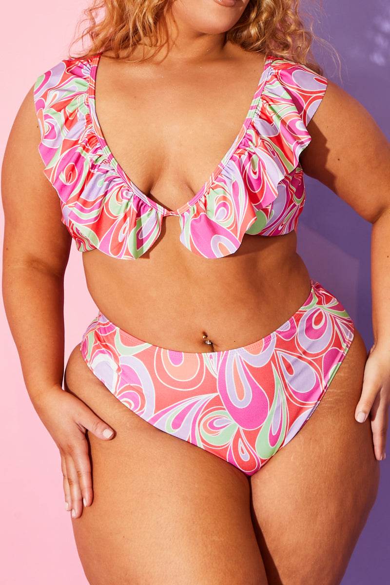 Abstract Print High Waisted Bikini Bottoms - InTheStyle