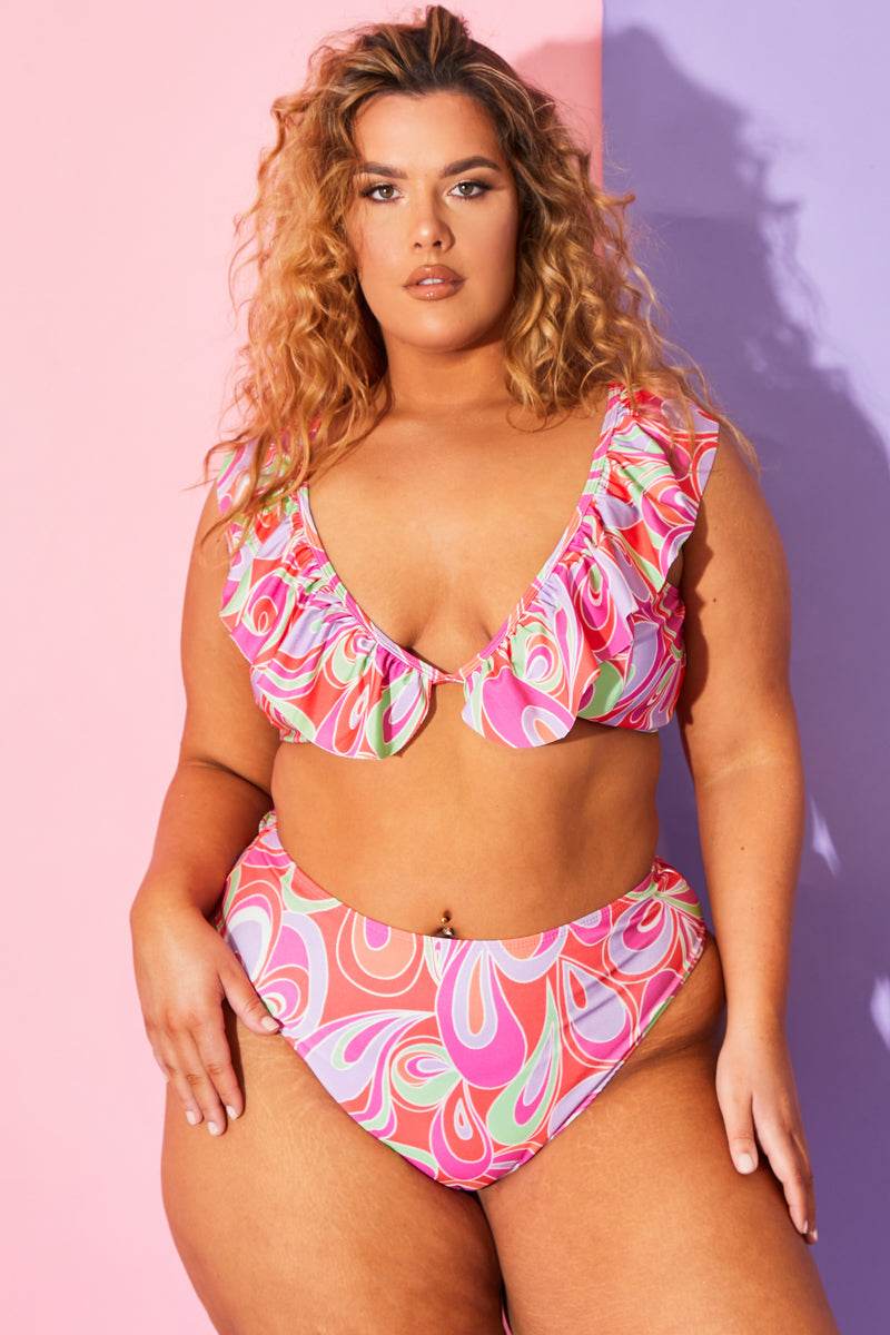 Abstract Print High Waisted Bikini Bottoms - InTheStyle