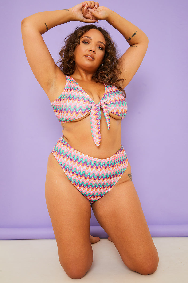 Multi Zig Zag High Waisted Bikini Bottoms