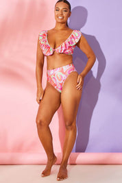 Abstract Print Ruffle Bikini Top - InTheStyle