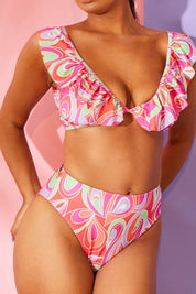 Abstract Print Ruffle Bikini Top - InTheStyle
