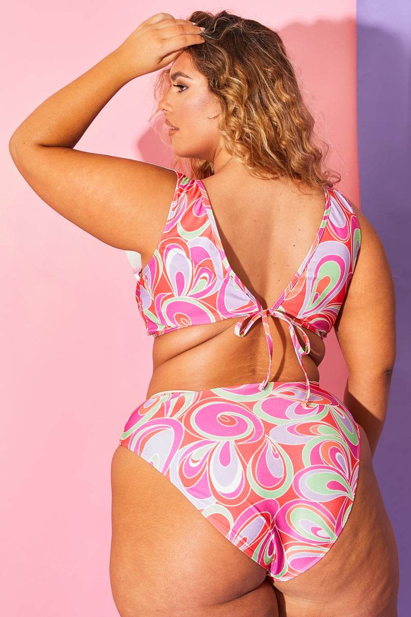 Abstract Print Ruffle Bikini Top - InTheStyle