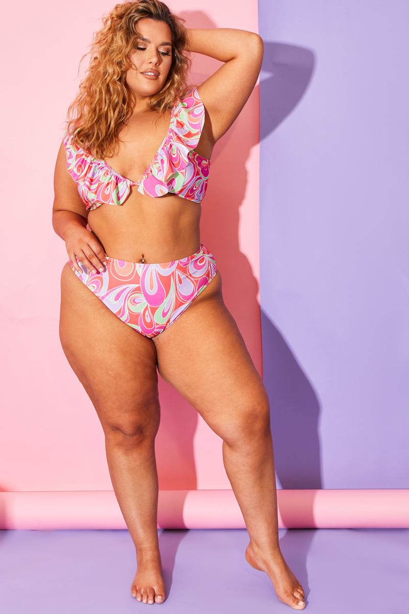 Abstract Print Ruffle Bikini Top - InTheStyle