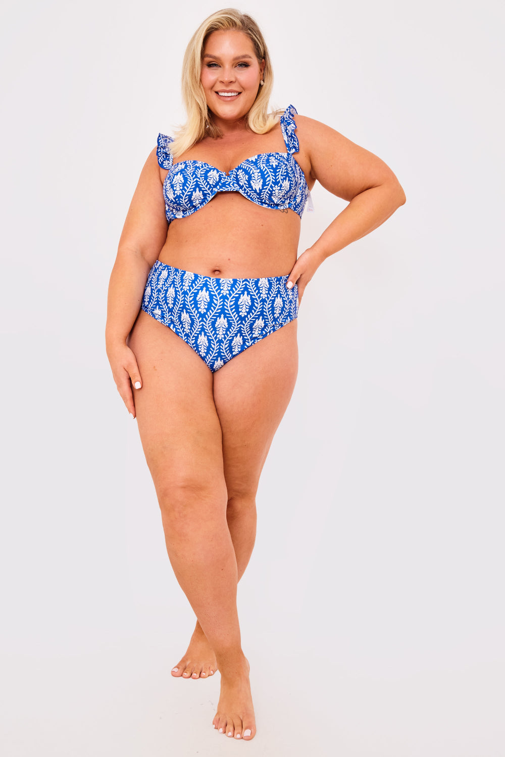 Printed Frill Strap Bust Detail Bikini Top