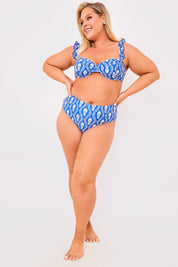 Printed Frill Strap Bust Detail Bikini Top