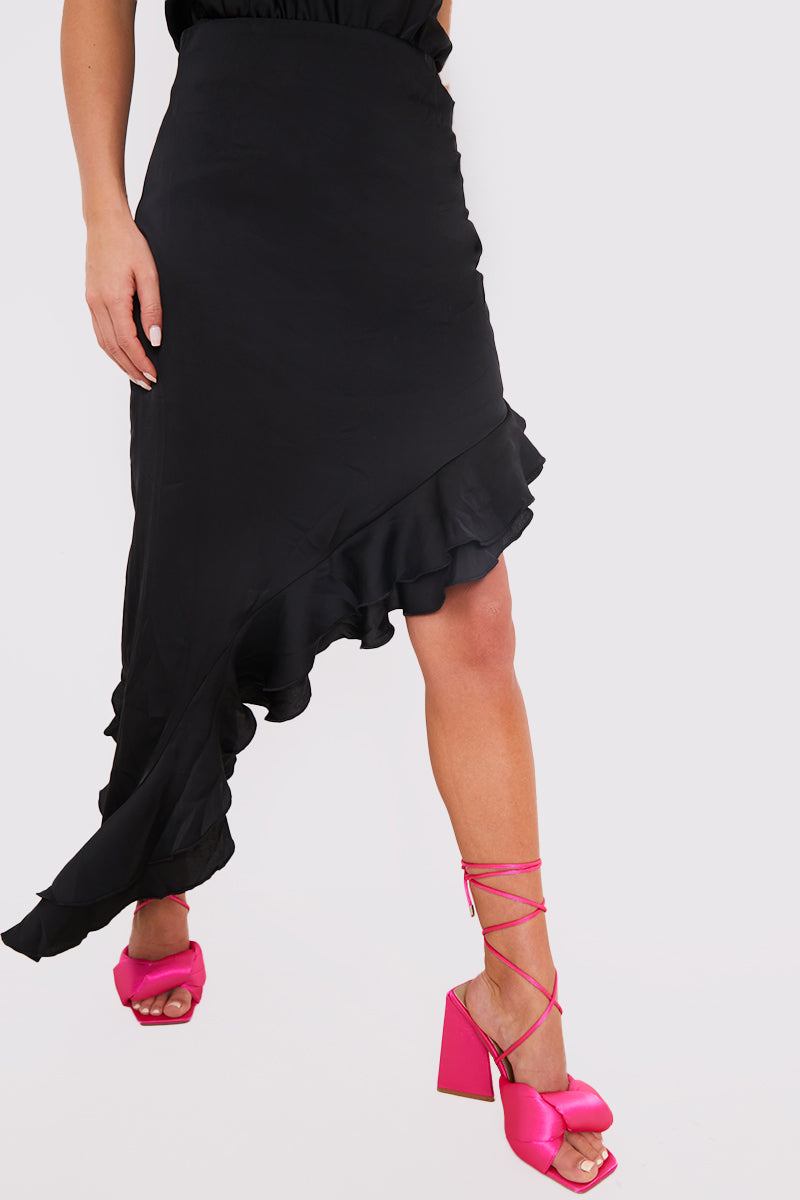 Asymmetic Frill Detail Midi Skirt