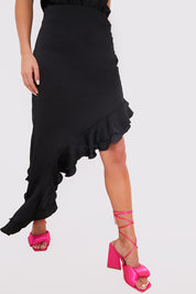 Asymmetic Frill Detail Midi Skirt