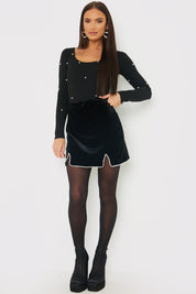 Velvet Faux Pearl Mini Skirt