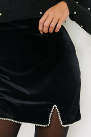 Velvet Faux Pearl Mini Skirt