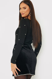 Velvet Faux Pearl Mini Skirt