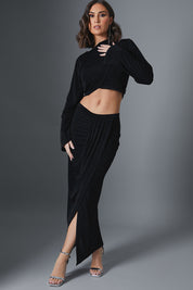 Acetate Slinky Wrap Midi Skirt