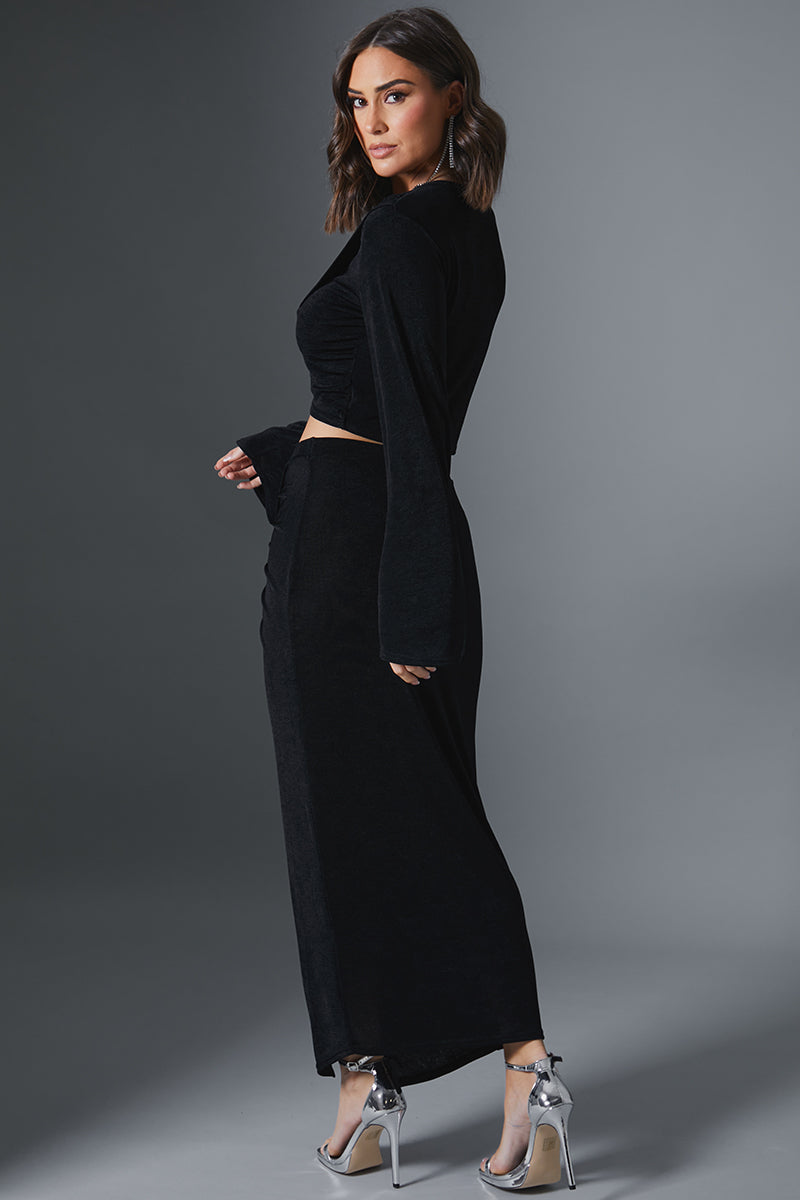 Acetate Slinky Wrap Midi Skirt