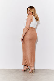 Metallic Rib Split Midaxi Co-Ord Skirt