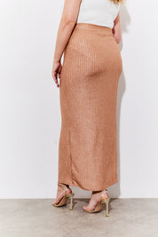 Metallic Rib Split Midaxi Co-Ord Skirt