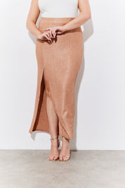 Metallic Rib Split Midaxi Co-Ord Skirt