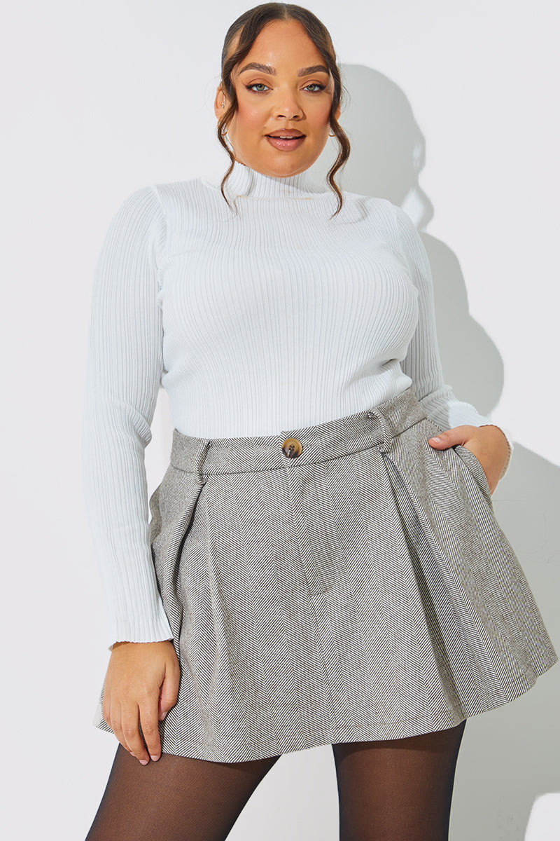 Herringbone Check Pleated Skort