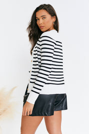 Rib Knit Button Up Stripe Cardigan