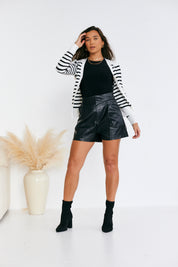 Rib Knit Button Up Stripe Cardigan