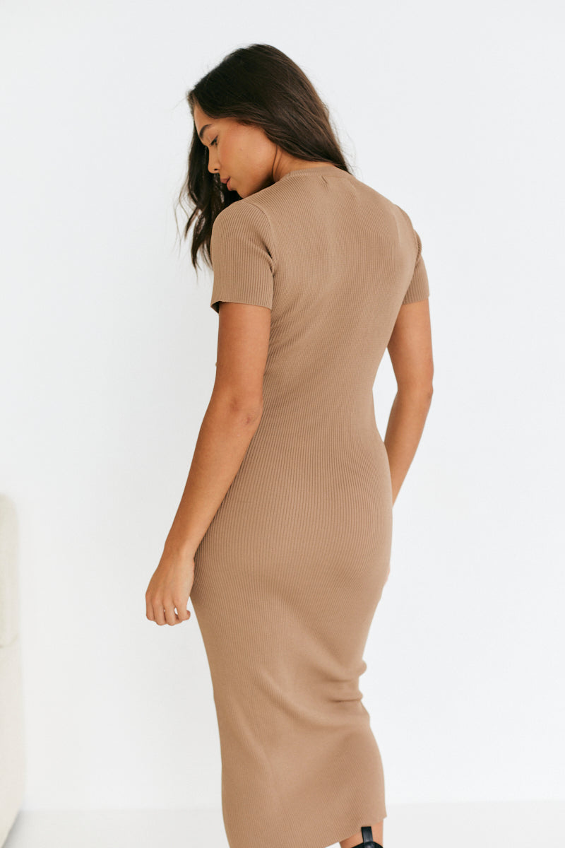 Rib Knit Crew Neck Midaxi Dress