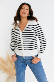 Rib Knit Button Up Stripe Cardigan