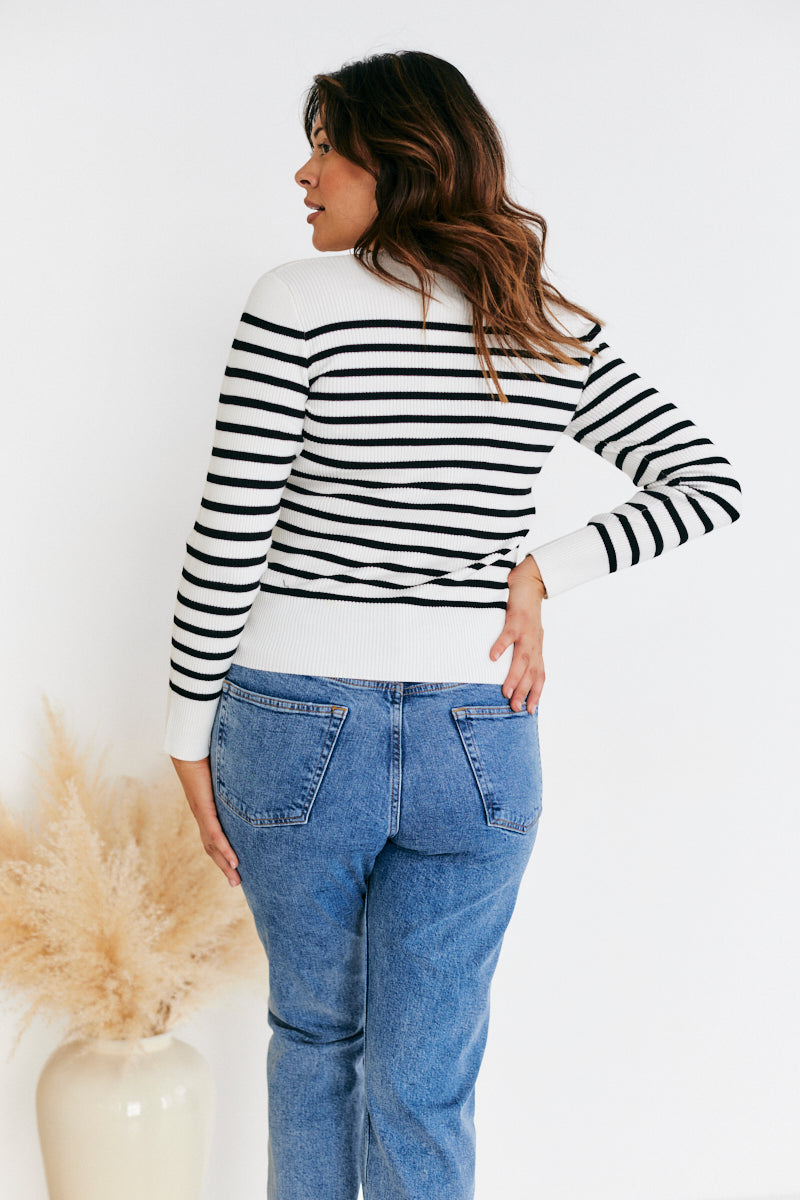 Rib Knit Button Up Stripe Cardigan
