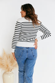Rib Knit Button Up Stripe Cardigan