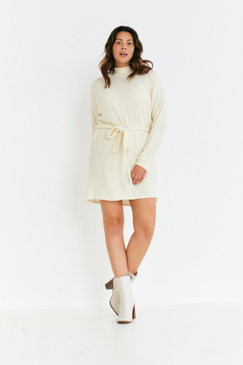 BRUSHED RIB LOOSE BELTED DRESS