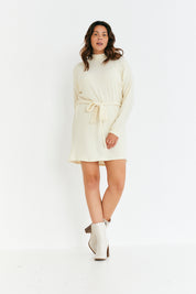 BRUSHED RIB LOOSE BELTED DRESS