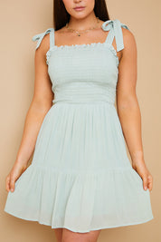 Shirred Bust Tie Strap Mini Dress