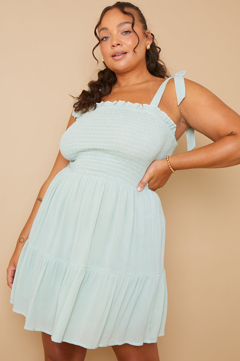 Shirred Bust Tie Strap Mini Dress