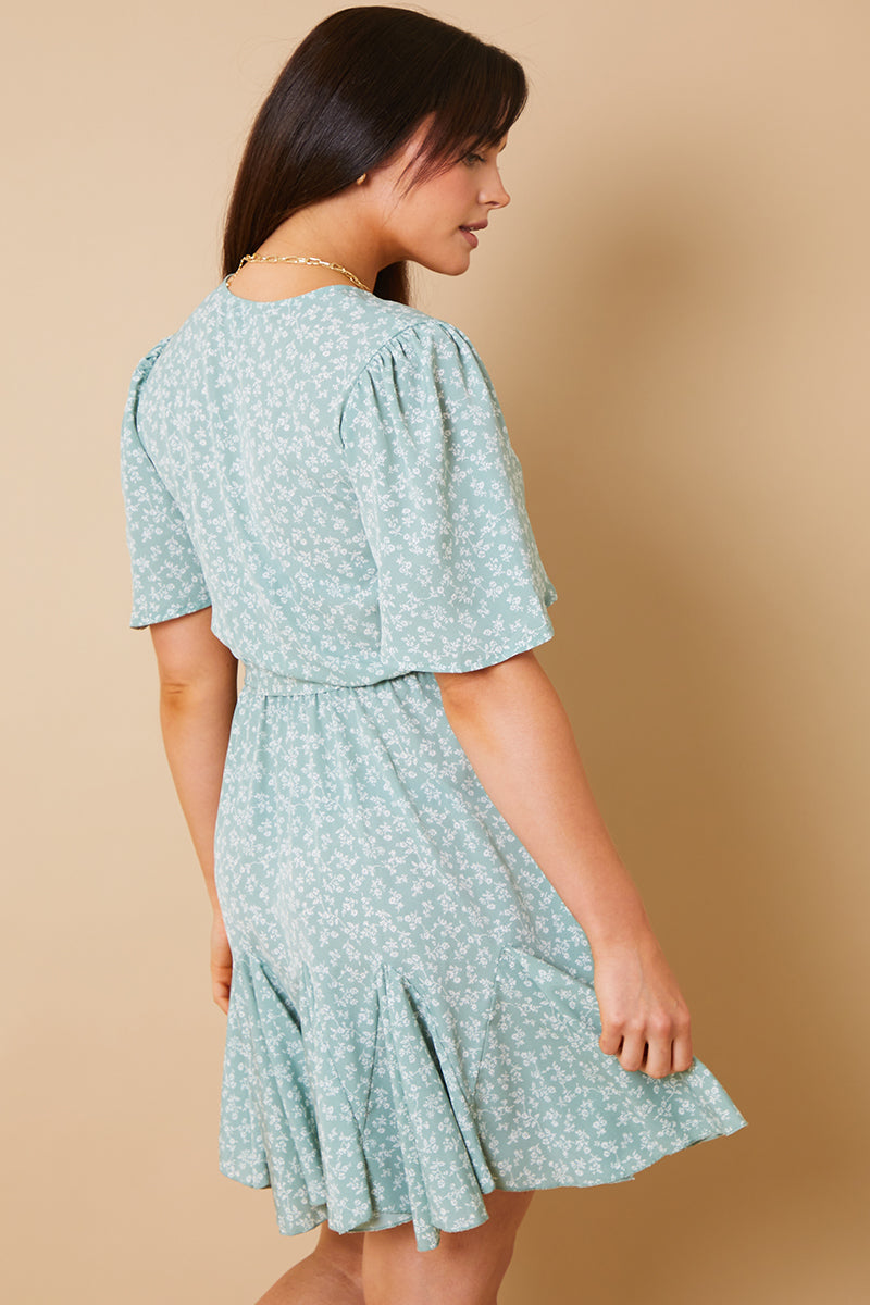 Floral Wrap Godet Mini Dress