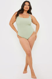 Control Rib Fuller Support Ring Trim Sqaure Neck Swimsuit