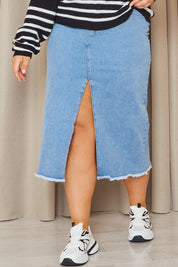 Denim Split Detail Midi Skirt